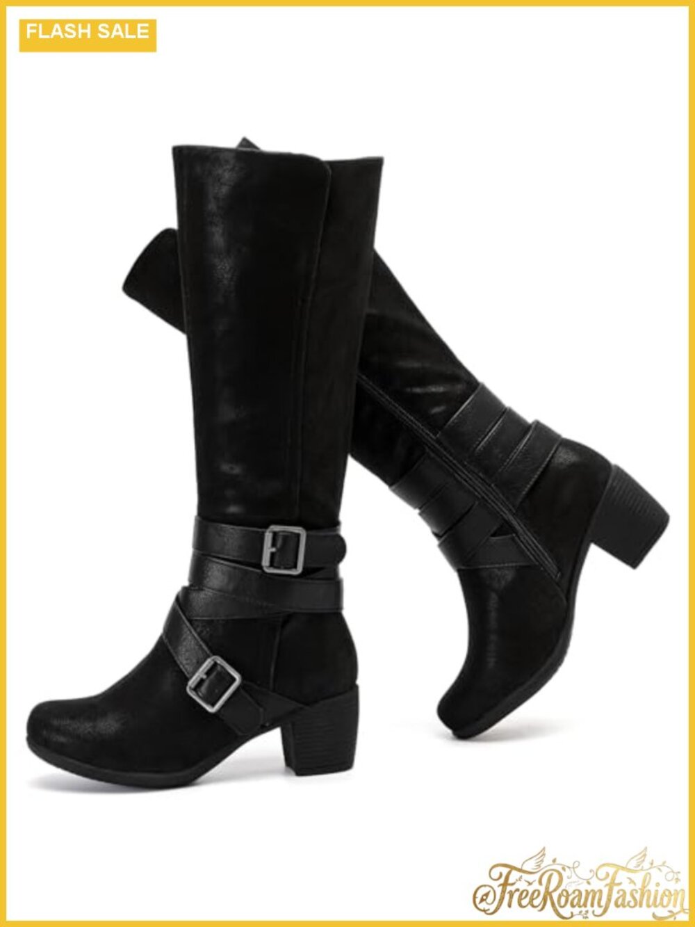 Faux Leather Knee High Heeled Boots Pointed Toe Side Zip Womens